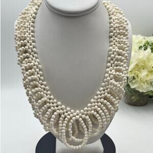 Vintage Multi-Strand Milk Glass Bead Barrel Clasp‎ Elegant Statement Necklace